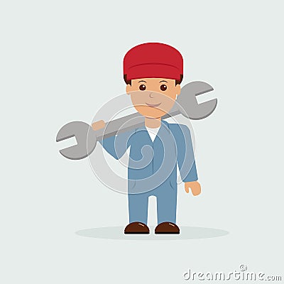 Mechanic holding a spanner Vector Illustration