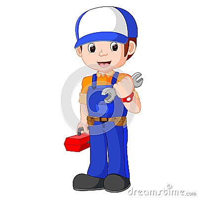 Mechanic holding utility box Vector Illustration