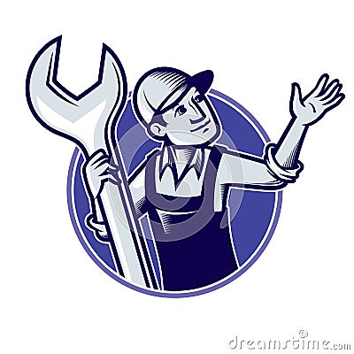 Mechanic holding a wrench Vector Illustration