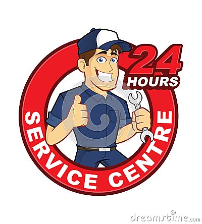 Mechanic 24 Hours Service Centre Vector Illustration