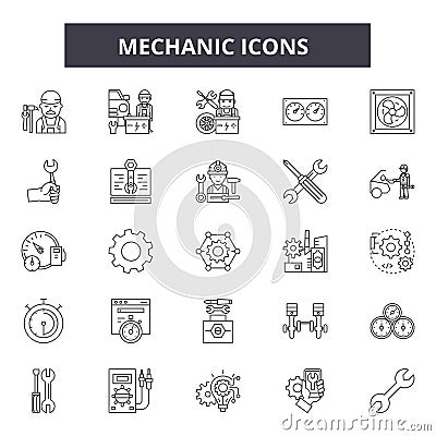 Mechanic icon line icons, signs, vector set, outline illustration concept Vector Illustration