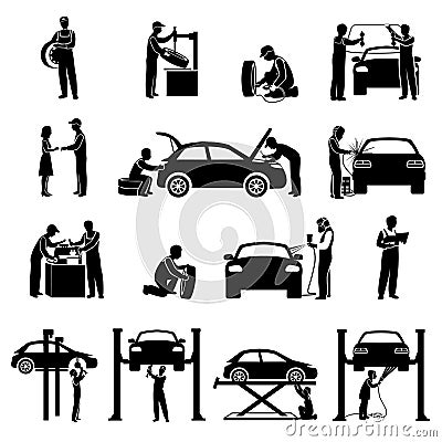 Mechanic Icons Black Vector Illustration