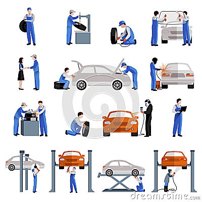 Mechanic Icons Set Vector Illustration