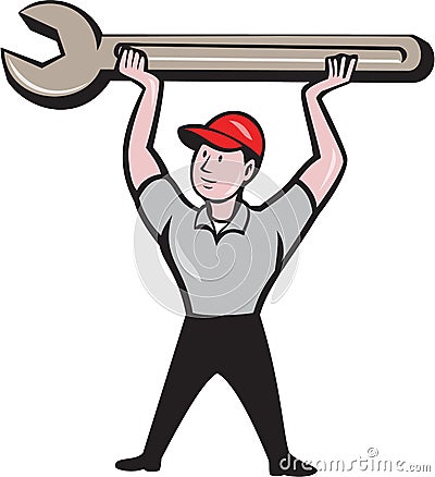 Mechanic Lifting Wrench Isolated Cartoon Vector Illustration