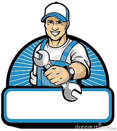 The mechanic mascot with the wrench Vector Illustration