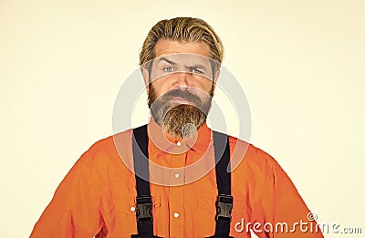 Mechanic perform technical work. Bearded mature man in uniform. Reputation of excellent worker. Skillful worker Stock Photo
