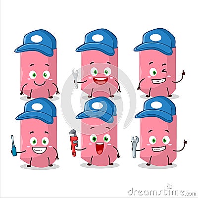 mechanic pink chalk cute mascot character with pliers Vector Illustration