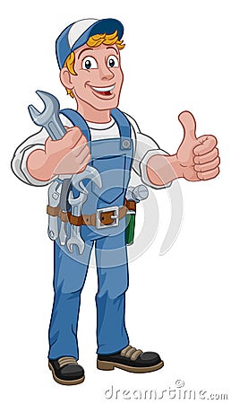 Mechanic Plumber Wrench Spanner Cartoon Handyman Vector Illustration