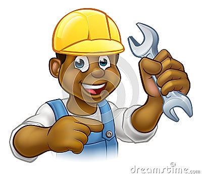 Mechanic or Plumber With Spanner Cartoon Vector Illustration