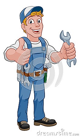 Mechanic Plumber Wrench Spanner Cartoon Handyman Vector Illustration