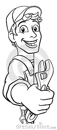 Mechanic Plumber Wrench Spanner Cartoon Handyman Vector Illustration