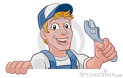 Mechanic Plumber Wrench Spanner Cartoon Handyman Vector Illustration