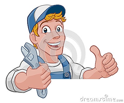 Mechanic Plumber Wrench Spanner Cartoon Handyman Vector Illustration