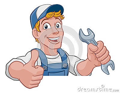 Mechanic Plumber Wrench Spanner Cartoon Handyman Vector Illustration