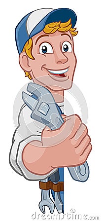 Mechanic Plumber Wrench Spanner Cartoon Handyman Vector Illustration