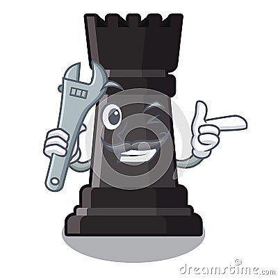 Mechanic rook chess on a cartoon chair Vector Illustration