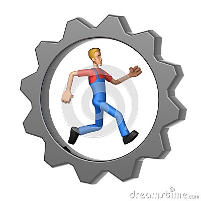 Mechanic running in Gear Wheel Stock Photo