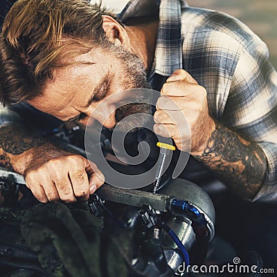 Mechanic Screwdriver Fixing Garage Concept Stock Photo