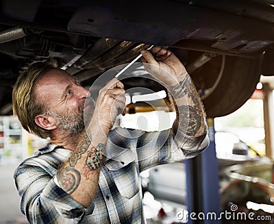Mechanic Screwdriver Fixing Garage Concept Stock Photo