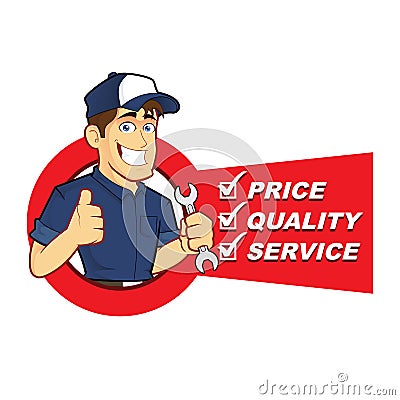 Mechanic with Service List Vector Illustration