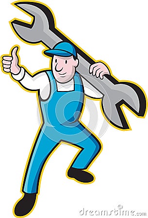 Mechanic With Spanner Thumbs Up Vector Illustration