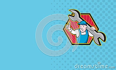 Mechanic With Spanner Thumbs Up Cartoon Illustration