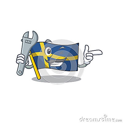 Mechanic swede flags flutter on character pole Vector Illustration