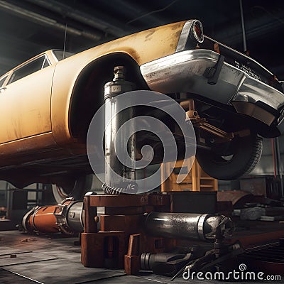 A mechanic using a hydraulic jack to lift a car Hyper-rea one generative AI Stock Photo