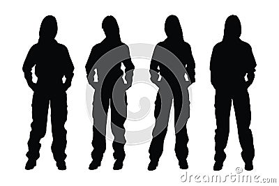Mechanic women with anonymous faces. Girl mechanic model wearing uniforms silhouette bundle. Female mechanic standing silhouette Vector Illustration