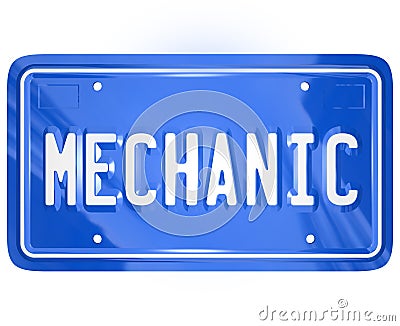 Mechanic Word Vanity License Plate Auto Repair Shop Garage Stock Photo