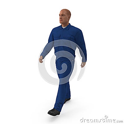 Mechanic Worker Wearing Blue Overalls On White Background, 3D illustration, isolated Cartoon Illustration