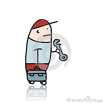 Mechanic with wrench and suitcase for instruments Vector Illustration