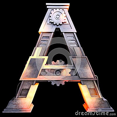 Mechanical alphabet made from iron. Stock Photo