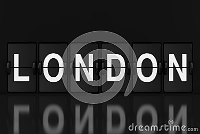 Mechanical Analog Flip Clock Board with London Sign. 3d Rendering Stock Photo