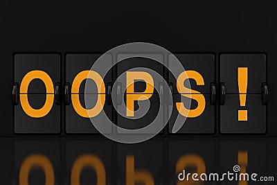 Mechanical Analog Flip Clock Board with Oops Sign. 3d Rendering Stock Photo