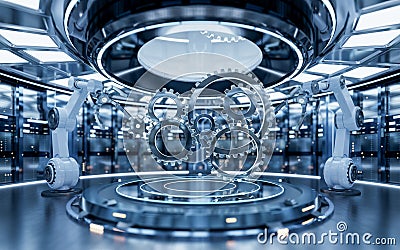 Mechanical arm and gears, intelligent manufacturing concept, 3d rendering Stock Photo
