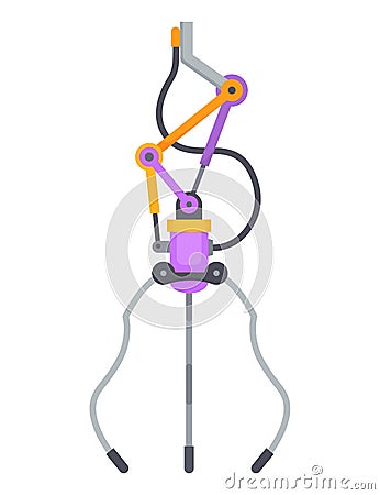 Mechanical claw gripper. Mechanical robotic grip. Arm arcade game hooks for prizes technological mechanisms for transfer Vector Illustration