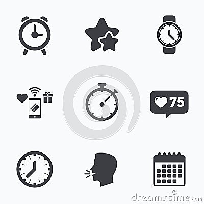 Mechanical clock time icons. Stopwatch timer. Vector Illustration