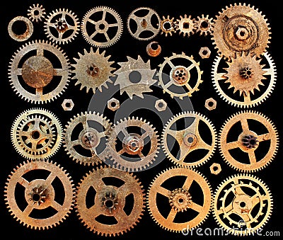 Mechanical cogs gears wheels Stock Photo