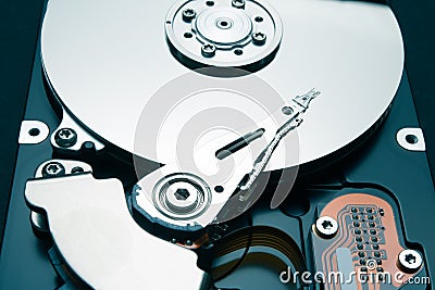 Mechanical components of the hard disk. Recover deleted files and information Stock Photo