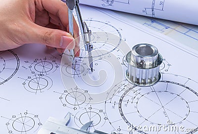 Mechanical Design Engineer in drawing Stock Photo