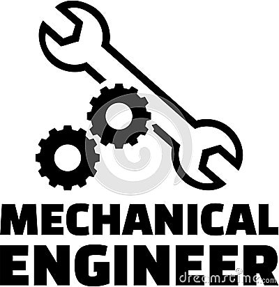 Mechanical engineer with gear wheels and wrench Vector Illustration