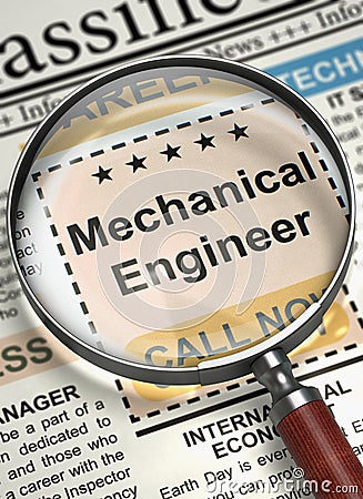 Mechanical Engineer Hiring Now. 3D. Stock Photo