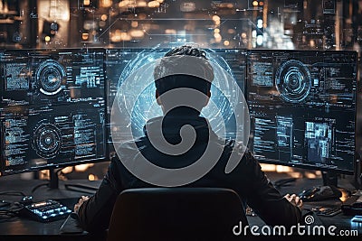 Mechanical Engineer Overseeing Factory Automation with Advanced Robotics. Stock Photo