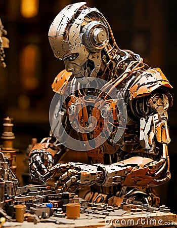 Mechanical engineer robot assembling intricate components Stock Photo