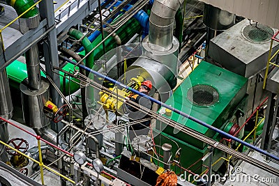 Mechanical engineer rotates control valve and adjusting compressor system Stock Photo