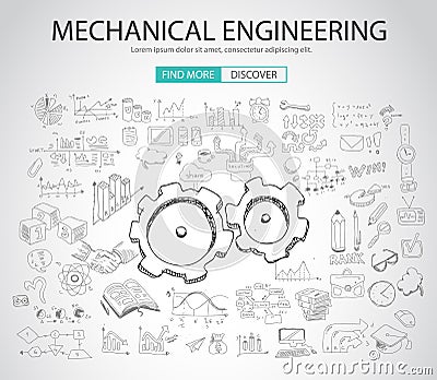 Mechanical Engineering concept with Doodle design style Vector Illustration