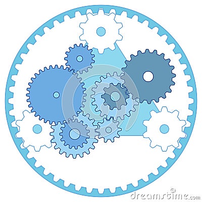 Mechanical Engineering Scheme Gear Train and Planetary Gears Stock Photo