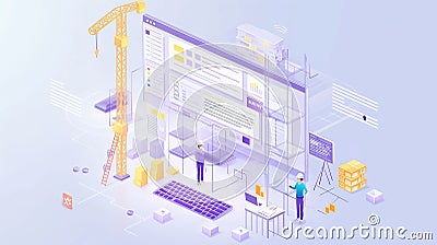Mechanical engineering skills for professional technical project blueprint drawing tiny person concept. Cartoon Illustration