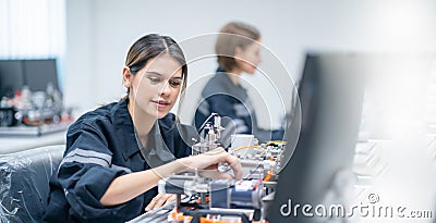 Mechanical engineering team working in robotic technology lap for research and develop for manufacturing automation and robotics Stock Photo